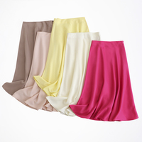 Tangada damska solidna satynowa spódnica trzy czwarte vintage boczny zamek błyskawiczny biurowa, damska elegancka elegancka spódnice trapezowe 6D18 2